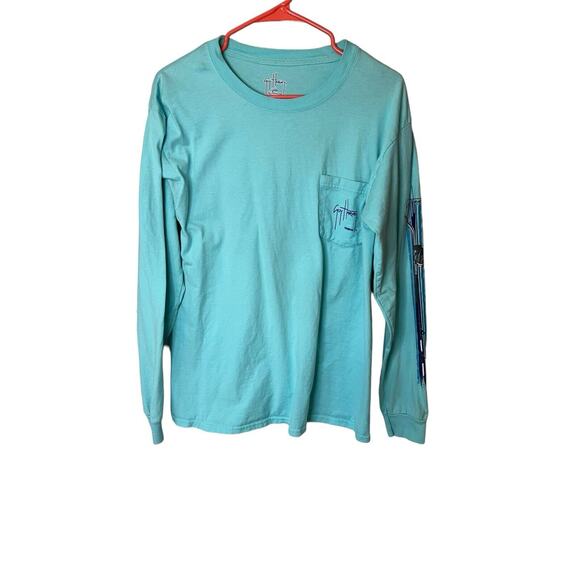 Guy Harvey AFTCO Shirt Mens Medium Blue Graphic Long Sleeve Crew Neck Fishing - Picture 1 of 8